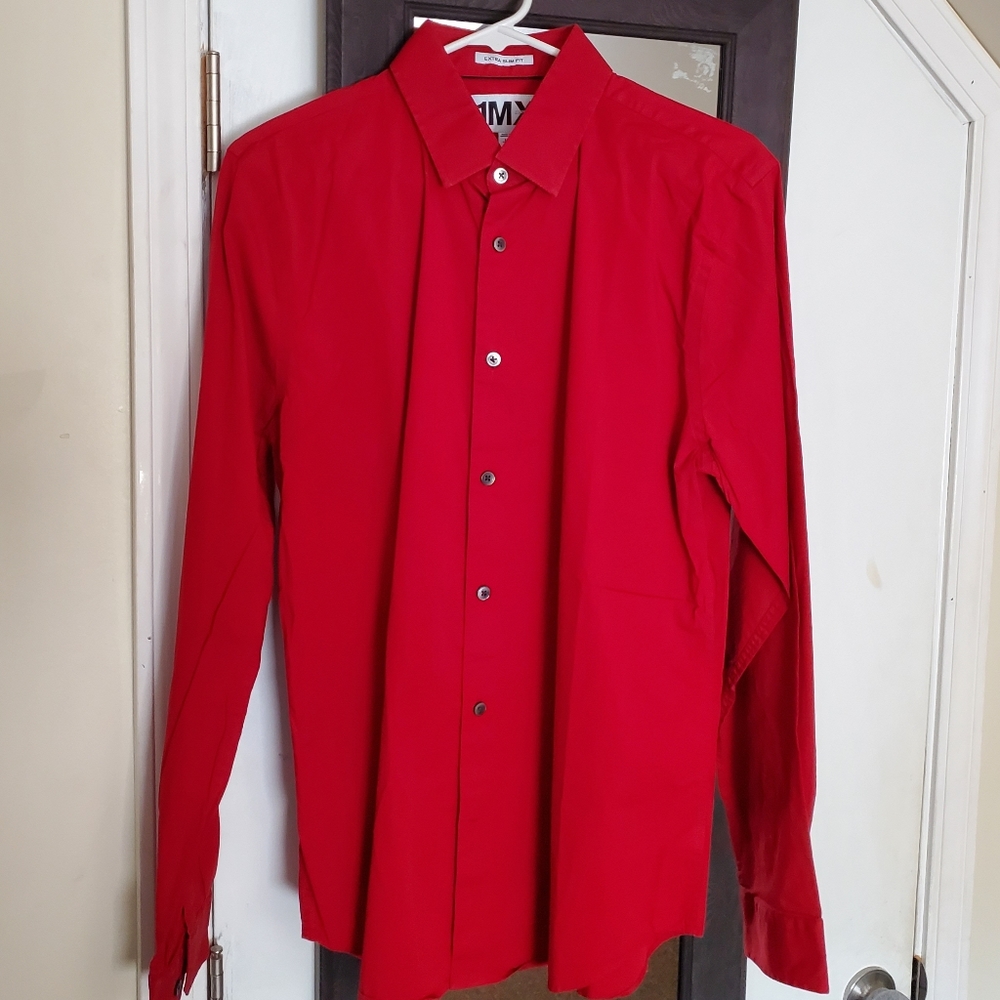 Express Red Extra Slim Fit 1MX Dress Shirt